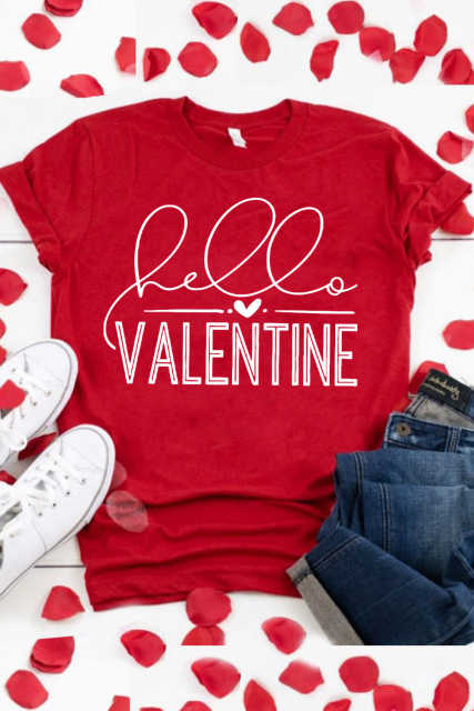 Red Hello Valentine Letter Print T Shirt LC25219469-103
