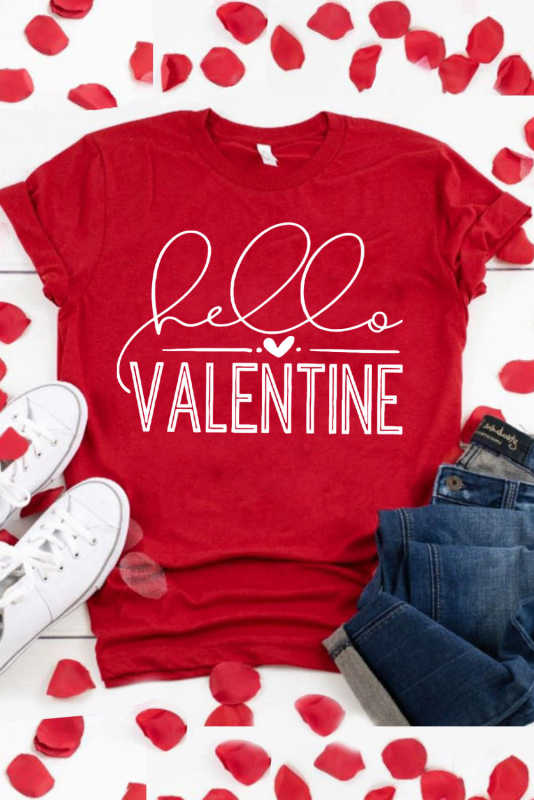Red Hello Valentine Letter Print T Shirt LC25219469-103