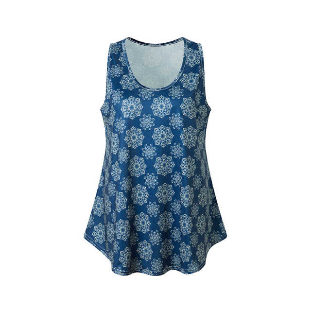 Navy Floral Print Tank Top GJZ0054-34