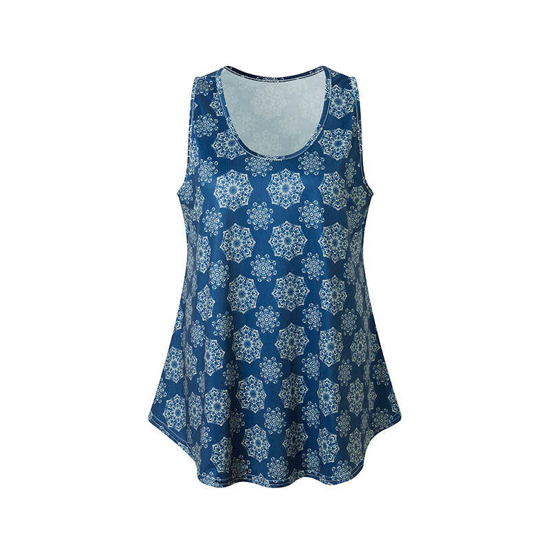 Navy Floral Print Tank Top GJZ0054-34