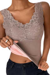 Pink Scalloped Lace Trim Padded Thermal Vest LC2565143-10