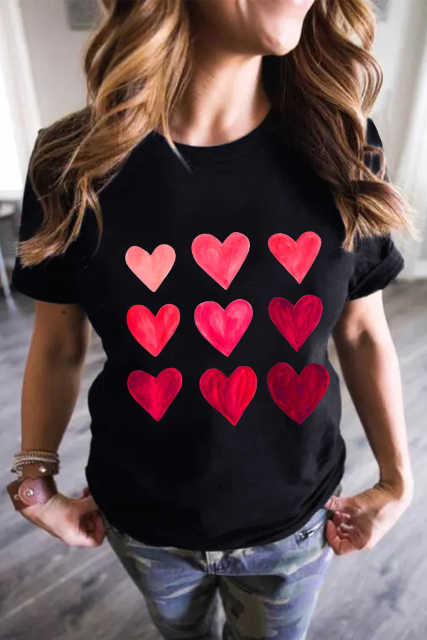 Black Valentine's Day Heart Graphic Tee LC25219392-2
