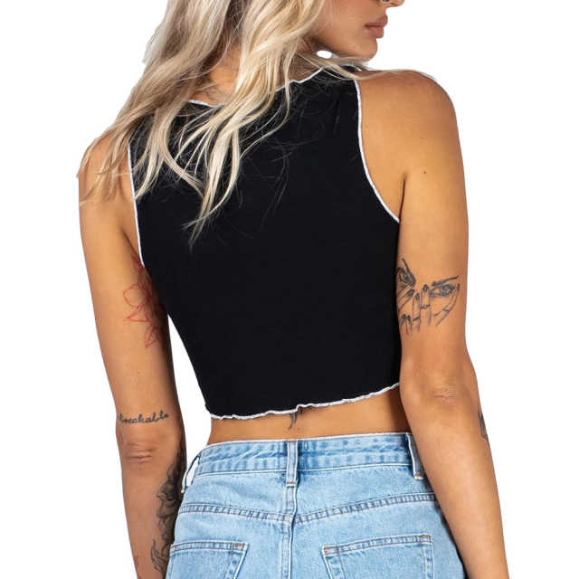 Black Cotton Blend Sleeveless Crop Tank TQK250135-2