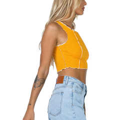 Yellow Cotton Blend Sleeveless Crop Tank TQK250135-7
