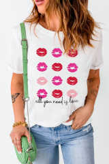 White all you need is love Valentines Kisses Graphic Tee LC25219470-1