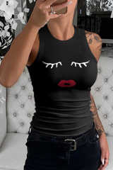 Black Crew Neck Eyelash Pattern Ribbed Knit Tank LC256631-2