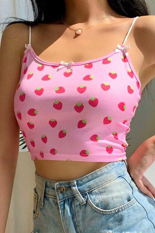 Strawberry Print Crop Spaghetti Straps Camisole LC256900-10
