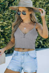 Gray Rib Knit Button Front Ruffle Hem Camisole LC2566453-11