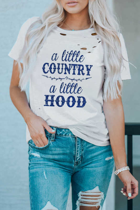 White Vintage Country Music Distressed T Shirt LC25218111-1