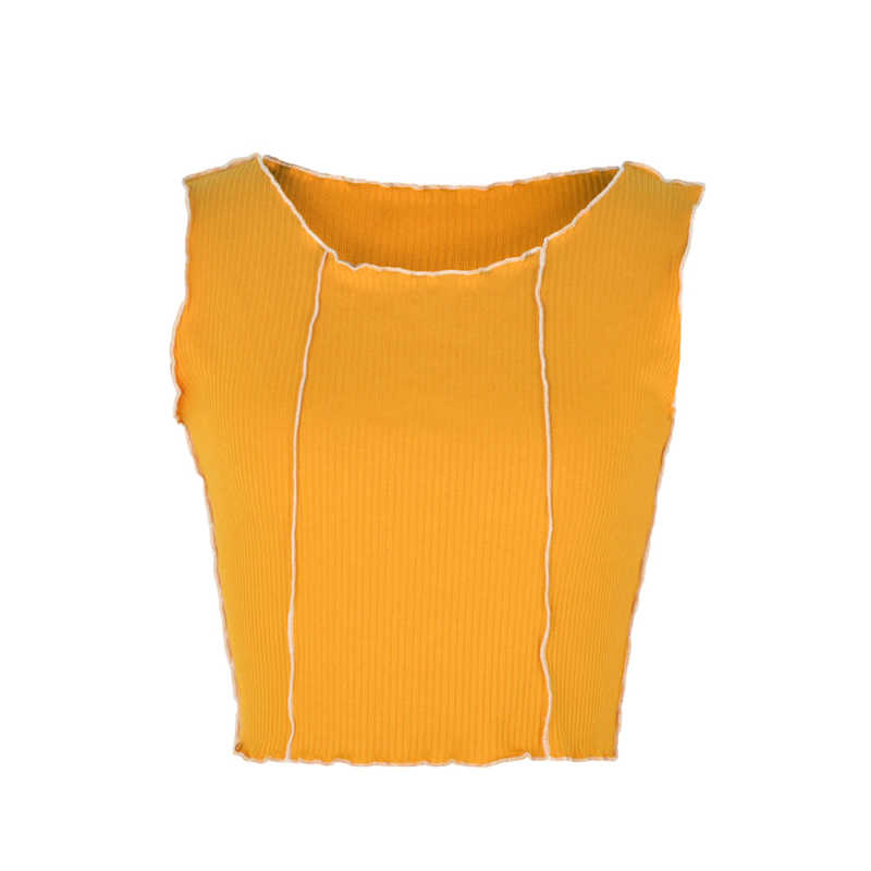 Yellow Cotton Blend Sleeveless Crop Tank TQK250135-7