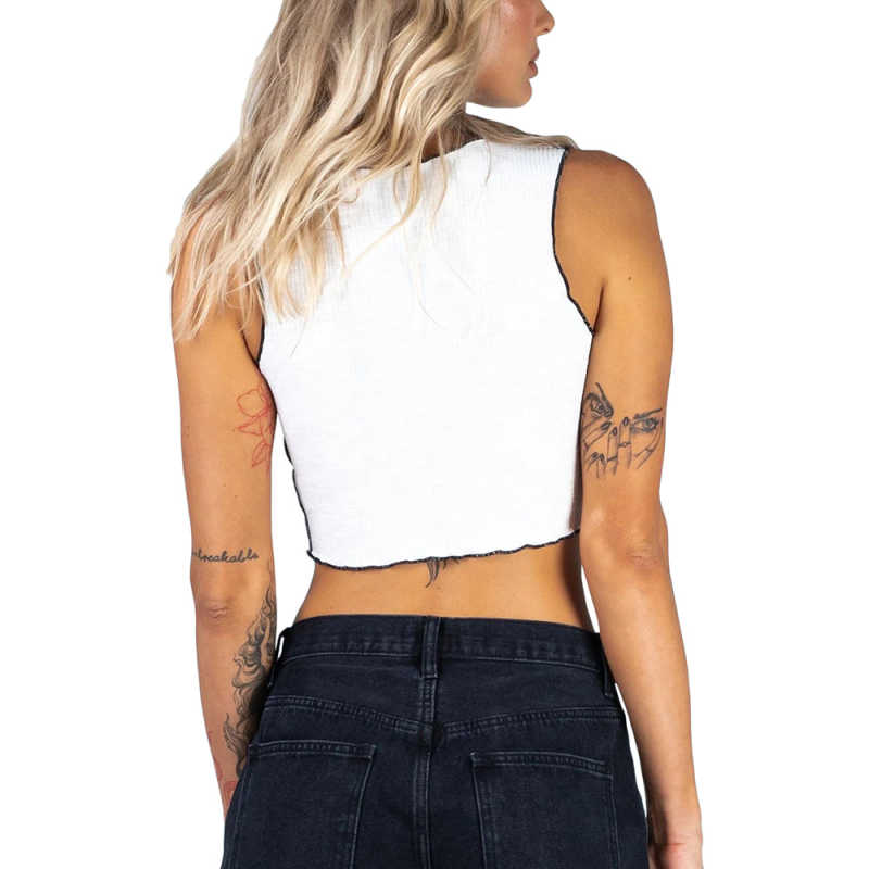 White Cotton Blend Sleeveless Crop Tank TQK250135-1