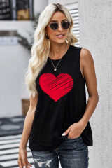 Black Valentine Heart Print Loose Crew Neck Tank Top LC2565322-2