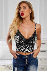Black Zebra Print Sexy V Neck Spaghetti Strap Tank Top LC256345-2