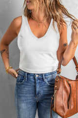 White V Neck Tank Top LC2565000-1