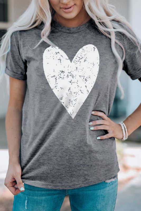 Gray Valentine\'s Day Large Heart Shape Print Graphic T Shirt LC25219275-11