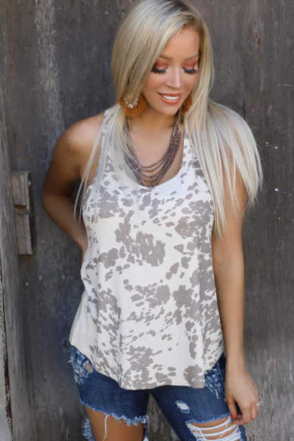 Cow Print Racerback Tank Top LC2565091-16