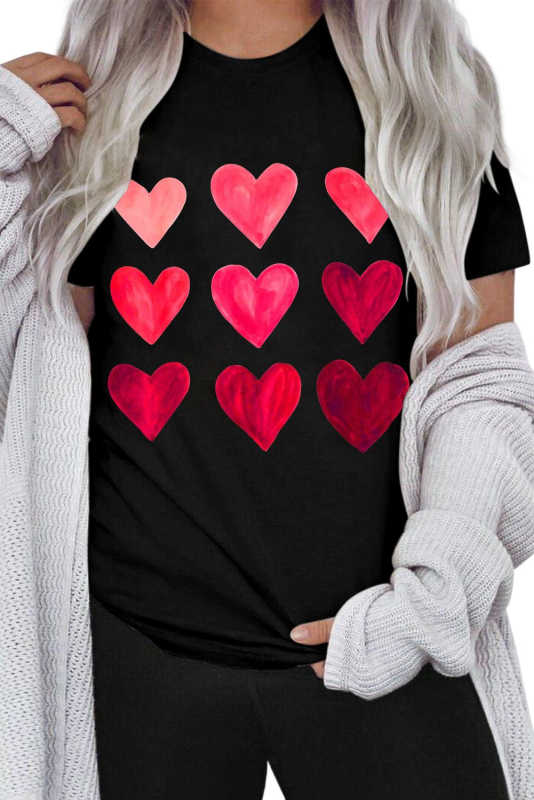 Black Valentine's Day Heart Graphic Tee LC25219392-2