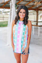 Multi Stripe Stars &amp; Stripes Halter Tank Top LC256107-22