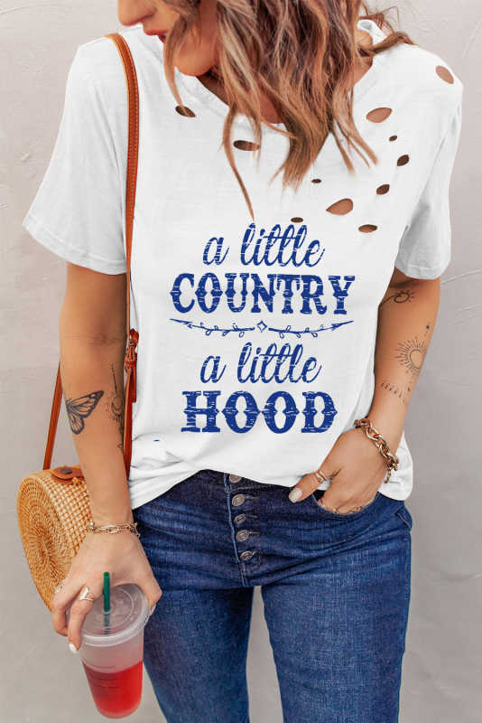 White Vintage Country Music Distressed T Shirt LC25218111-1