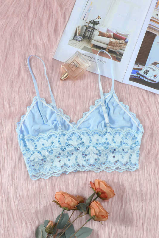 Blue Chunky Lace Bralette Crop Top LC253553-5