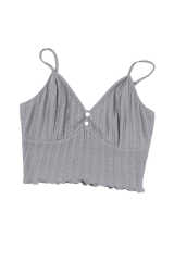 Gray Rib Knit Button Front Ruffle Hem Camisole LC2566453-11