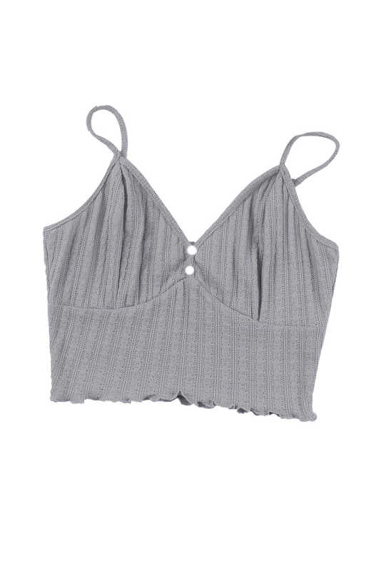 Gray Rib Knit Button Front Ruffle Hem Camisole LC2566453-11