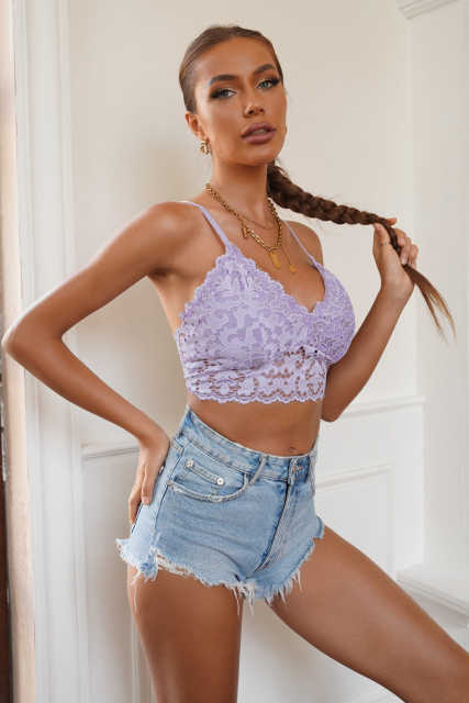 Purple Chunky Lace Bralette Crop Top LC253553-8