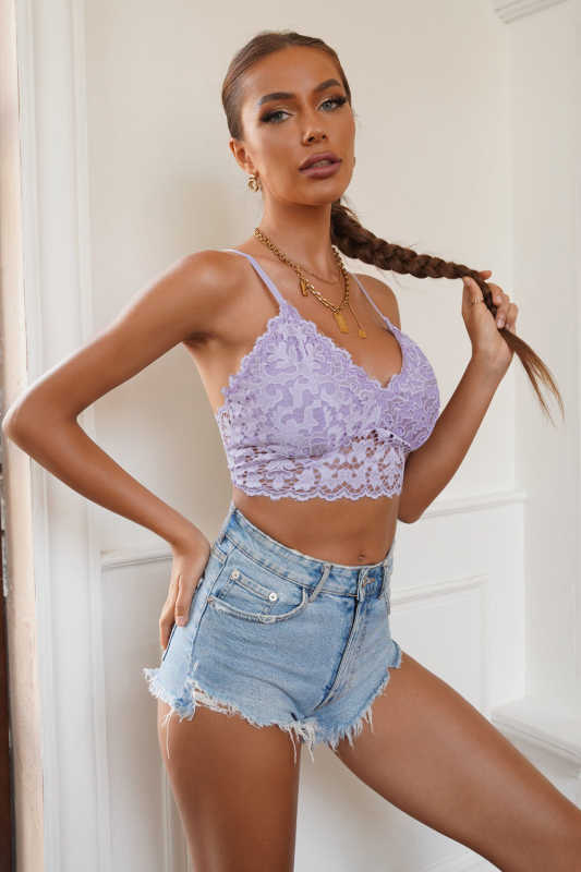 Purple Chunky Lace Bralette Crop Top LC253553-8
