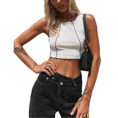 White Cotton Blend Sleeveless Crop Tank TQK250135-1