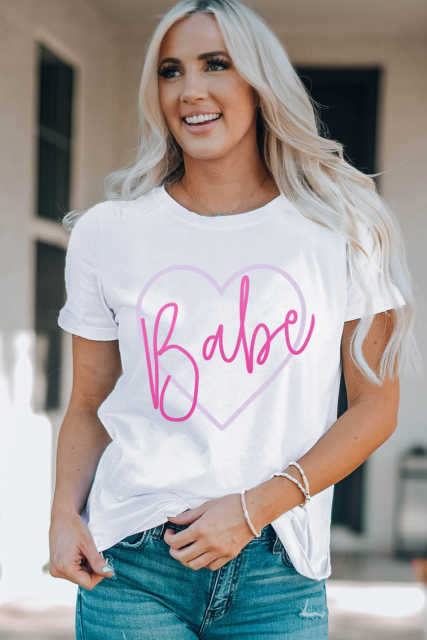White Babe in My Heart Valentines Graphic Tee LC25219467-1