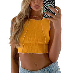 Yellow Cotton Blend Sleeveless Crop Tank TQK250135-7