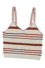 Beige Striped Knitted V Neck Tank Top LC2565061-15