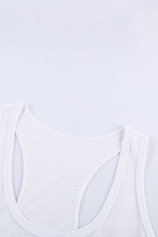 White Scoop Neck Basic Solid Tank Top LC256372-1