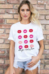 White all you need is love Valentines Kisses Graphic Tee LC25219470-1