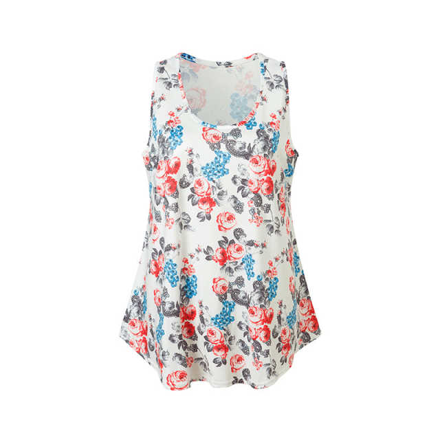 White Floral Print Tank Top GJZ0054-1