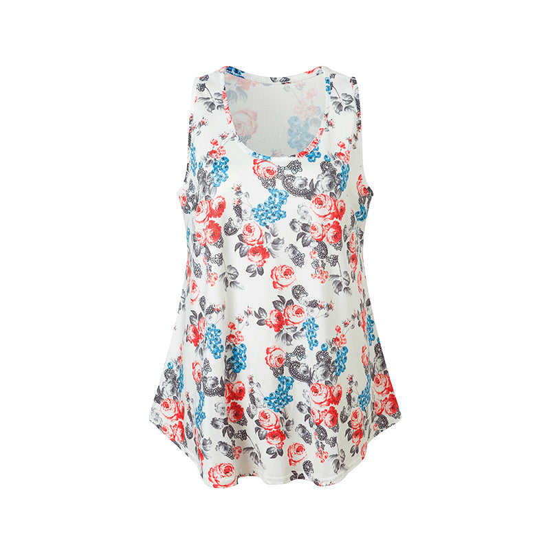 White Floral Print Tank Top GJZ0054-1