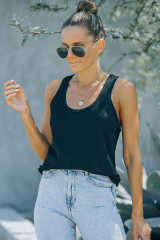 Black Scoop Neck Basic Solid Tank Top LC256372-2