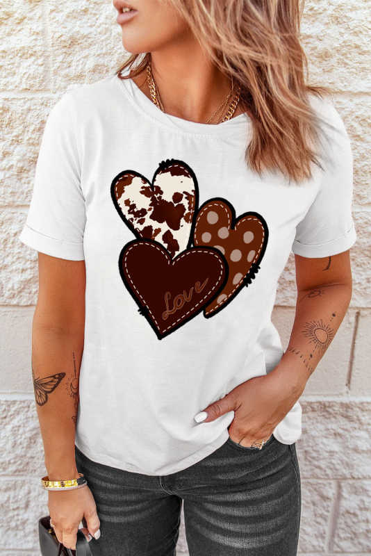 White Valentine's Western Fashion Day Heart Print T-shirt LC25219384-1