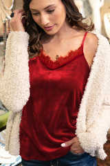Wine Eyelash V Neck Velvet Tank Top LC256342-3