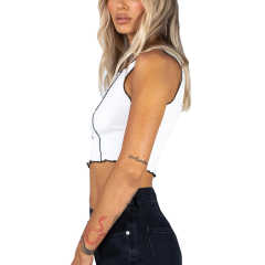 White Cotton Blend Sleeveless Crop Tank TQK250135-1