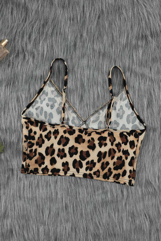 Brown Printed Sexy V Neck Spaghetti Strap Tank Top LC256345-17