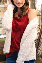 Wine Eyelash V Neck Velvet Tank Top LC256342-3