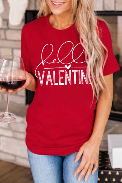 Red Hello Valentine Letter Print T Shirt LC25219469-103