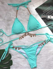 Blue-green Sexy Rhinestone Two-pieces Bikini Set TQK610324-45