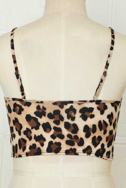 Brown Printed Sexy V Neck Spaghetti Strap Tank Top LC256345-17