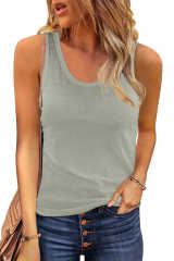 Green Scoop Neck Basic Solid Tank Top LC256372-9