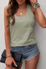 Green Scoop Neck Basic Solid Tank Top LC256372-9
