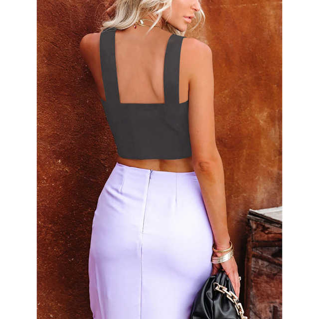 Dark Gray Slim Fit Crop Vest Top TQK250176-26