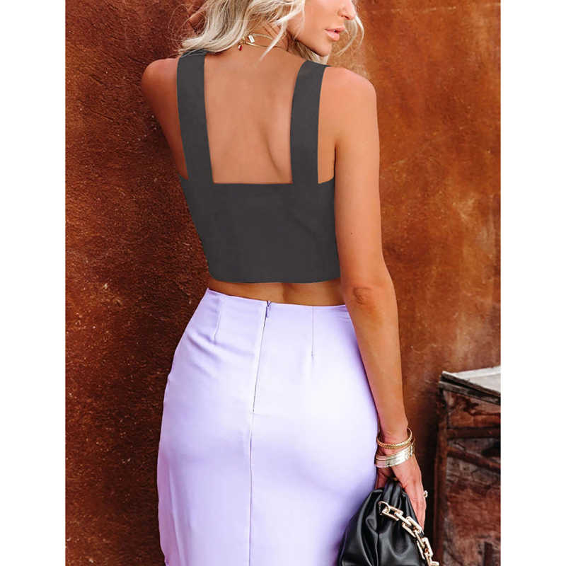 Dark Gray Slim Fit Crop Vest Top TQK250176-26