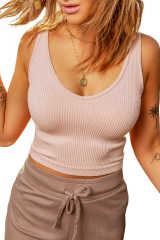 Pink Seamless Ribbed V Neck Sleeveless Crop Top LC2565281-10